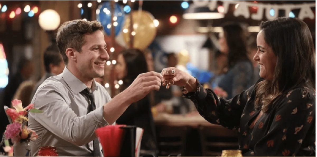 jake and amy drinking at shaw's in b99 episode 07x06 trying