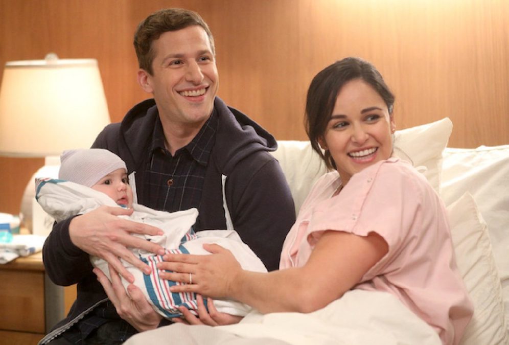 jake, amy, and baby mac in b99 season 7 episode 13