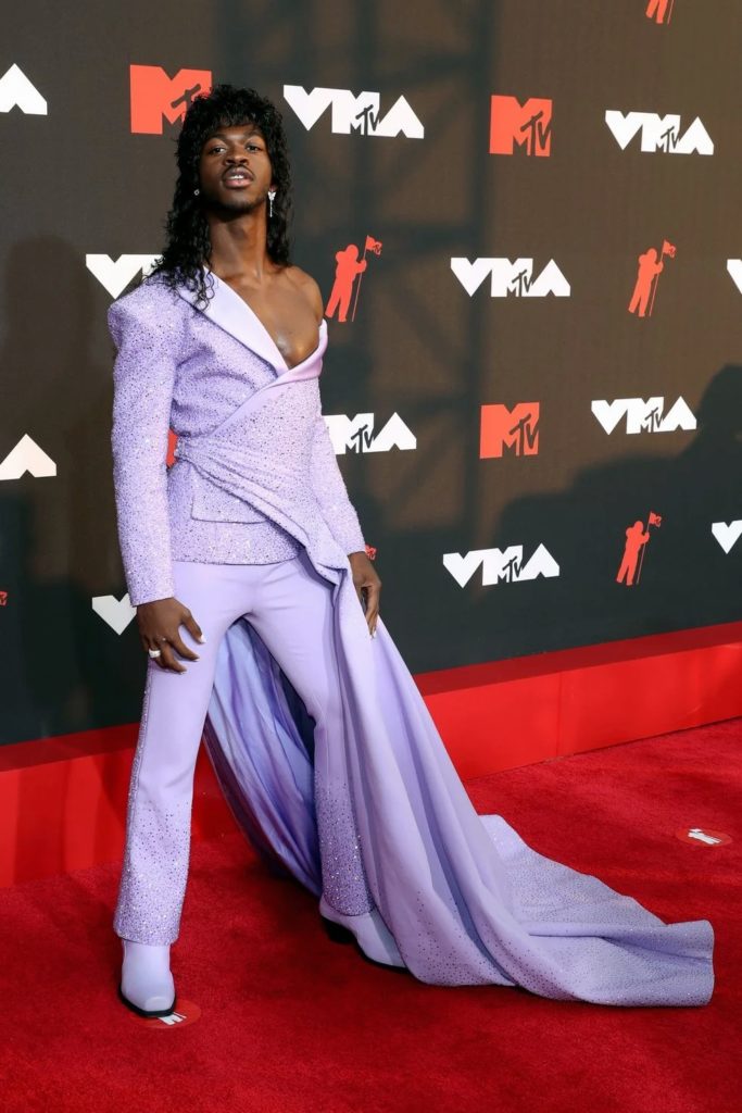 Lil Nas X in an extravagant purple outfit for the MTV 2021 VMAs